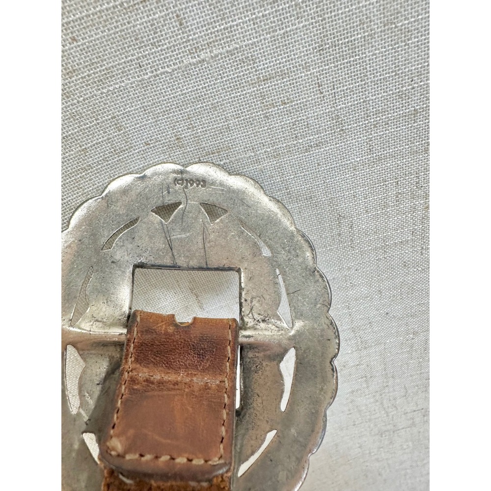 Vintage '93 Brown Leather Sunflower Silver Concho Belt Womens Large Southwestern - Picture 6 of 16